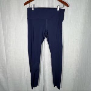 Under Armour Athletic Workout Gym 7/8 Blue Ribbed Design Leggings EUC Size L